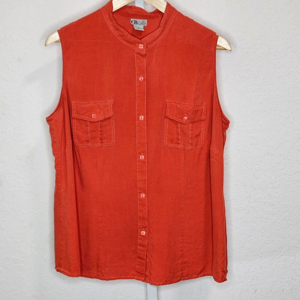 CB Plus Career 100% Silk Sleeveless Blouse Plus Size 2X Burnt Orange